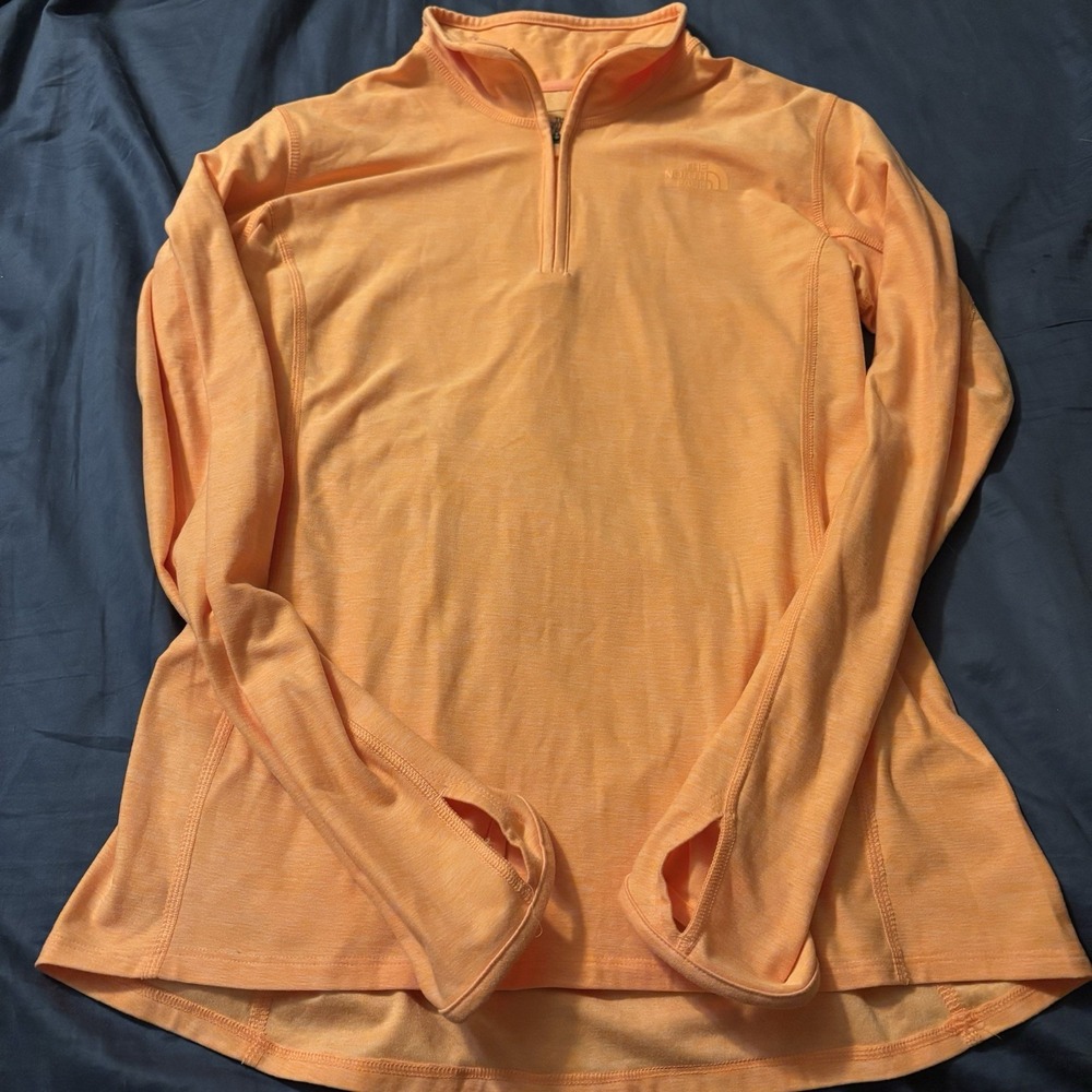 North Face Women's Athletic Zip Pull‎ Over Medium Orange With Thumb Holes